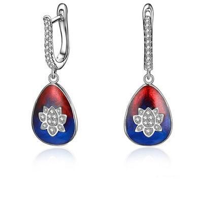 925 Silver and Brass CZ Fashion Enamel Flower Earring for Women