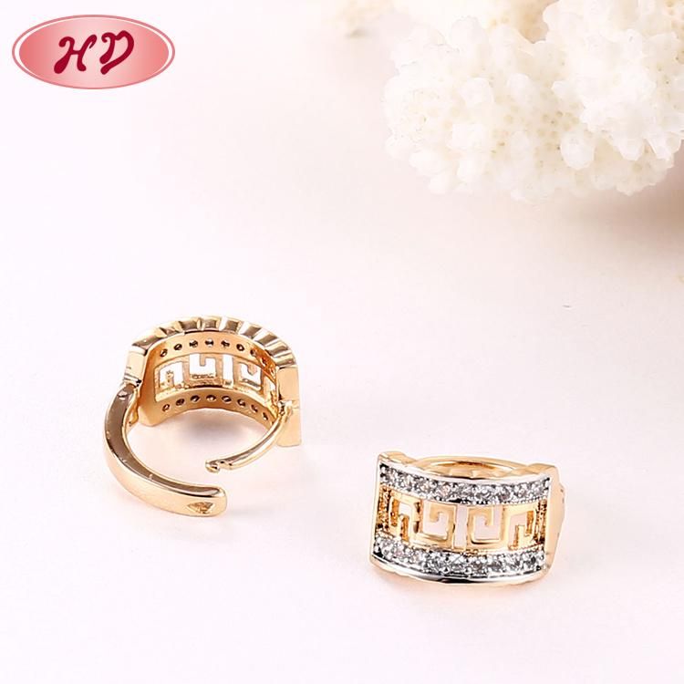 Fashion Jewelry 18K Gold Plated Silver Alloy CZ Hoop Stud Drop Huggie Earrings with Crystal for Women
