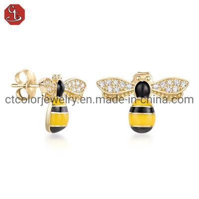 Fashion Jewelry 925 Sterling Silver or Brass Jewelry Gold Plated Enamel Little bee Earring