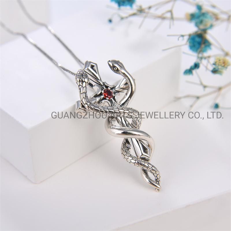 925 Sterling Silver with Double Snakes Cross Pendant