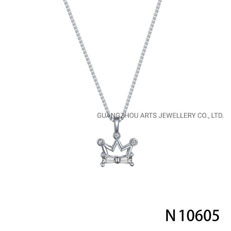 White Cubic Zircons Over Sterling Silver Rhodium Plating Crown Necklace