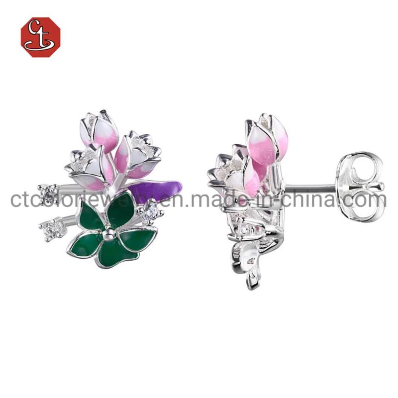 S925 Silver Jewelry Ring with Enamel Flower Rings