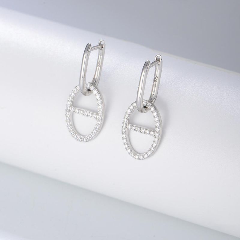 S925 Silver Geometric Diamond-Inlaid Pig Nose Ear-Button Earrings