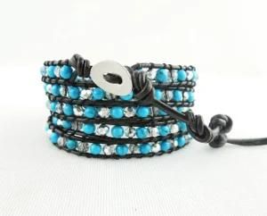Wrap Bracelet, Fashion 5leyers Leather Beaded Wrap Bracelet, Semi Precious Stone Bead Bracelet