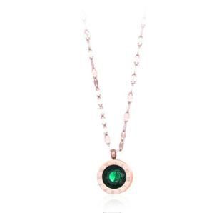 Wholesale Women Chic Emerald Round Shape Pendant with Numbers Gift Jewelry Necklaces