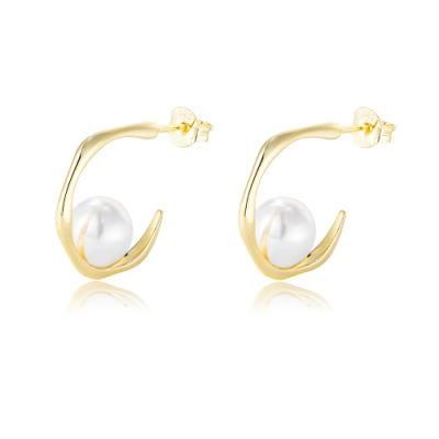 Fashion Luxury 925 Sterling Women Earring C-Shape Full Round Mother of Pearl Earrings