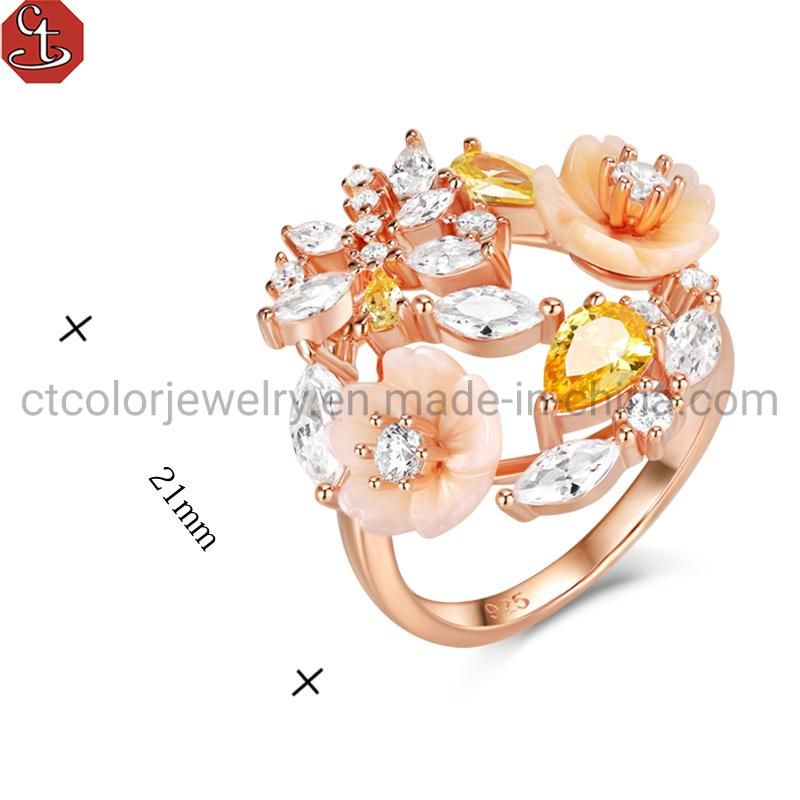 2021 Fashion jewelry Hot sale Flower silver pearl Ring with CZ