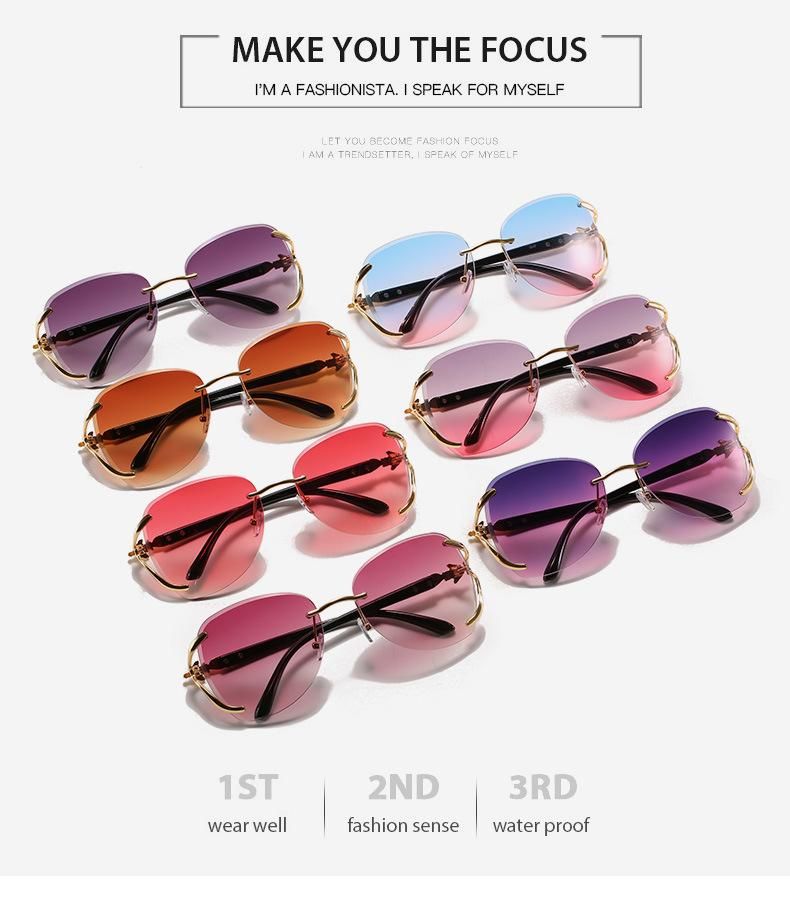 2020 Frameless Two Tone Metal Designer Women Sunglasses
