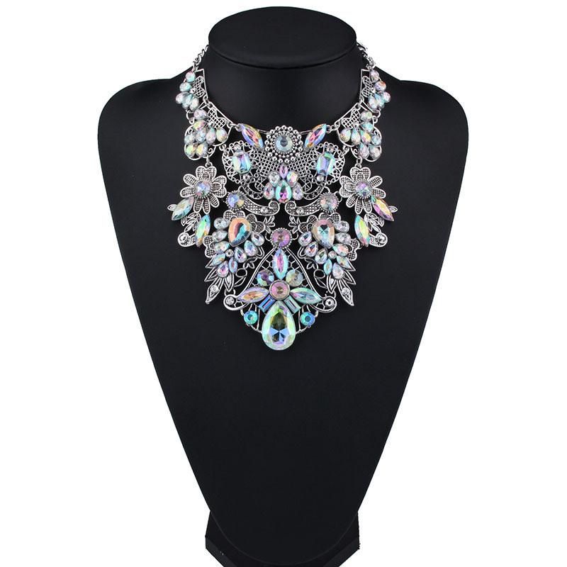 Fashion Palace Retro Hollow Exaggerated Necklace Color Diamond Inlaid Jewelry