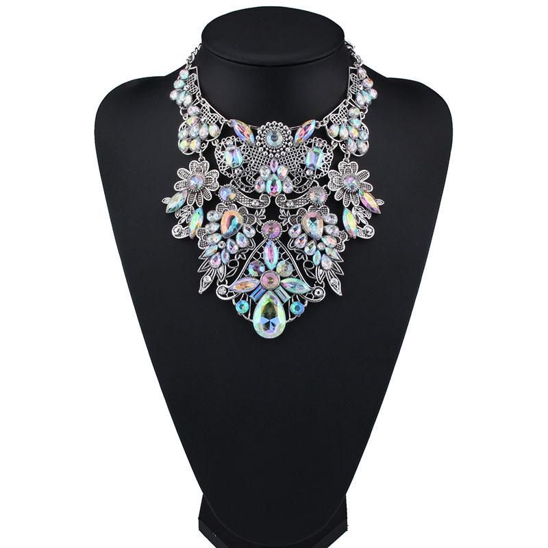 Fashion Palace Retro Hollow Exaggerated Necklace Color Diamond Inlaid Jewelry