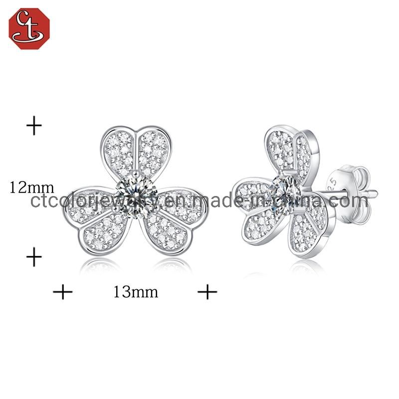 Moissanite jewelry lucky heart clover ear stud 925 sterling silver fashion jewelry earrings for girls
