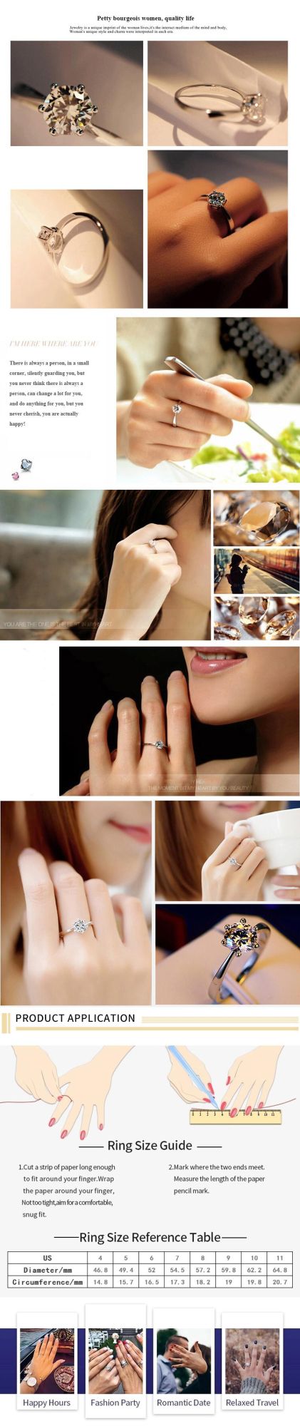 Fashion 925 Silver Jewelry for Women Engagement Gift Elegant Rings