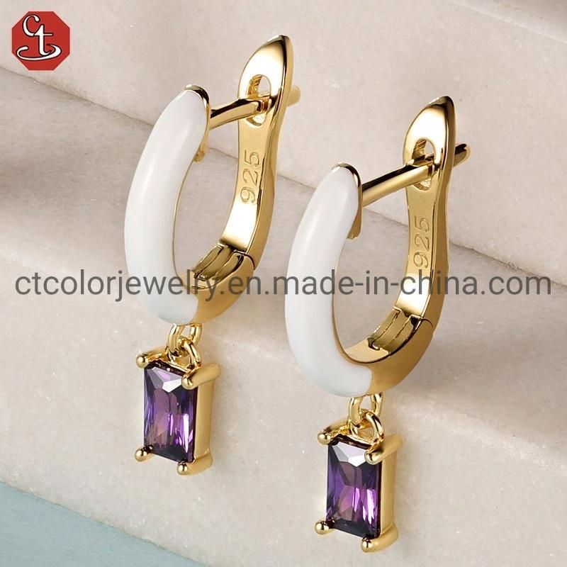 Color Enamel Natural Gemstone 925 Sterling Silver Stud Earrings