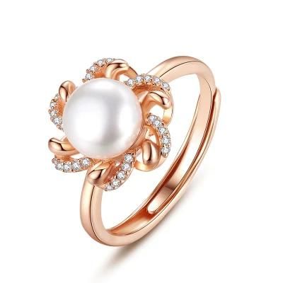 925 Sterling Silver Fresh Water Pearl Adjustable Ring Women Light Luxury Temperament Engagement Jewelry