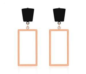 New Trendy Stainless Steel Long Earrings Big Simple Square Rose Gold Color Earrings Women Accessories Jewelry Gifts