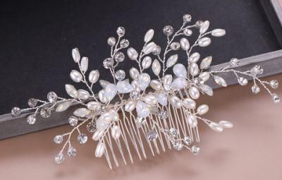 Bridal Wedding Natuaral Pearl Crystal Hair Comb Hair Vines Headpiece for Women