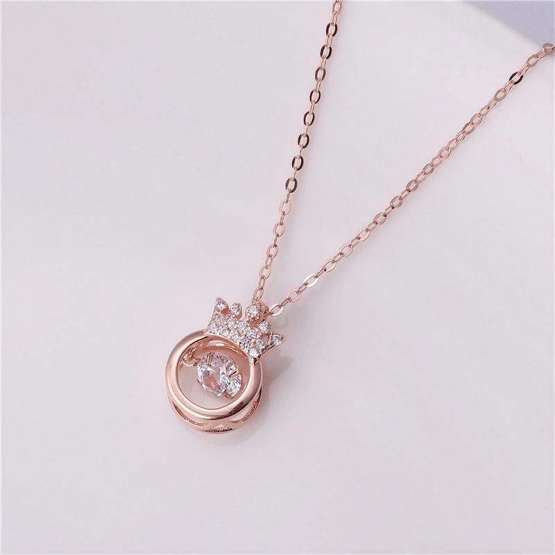 Fashion Copper Set Zircon Bright Crystal Crown Necklace