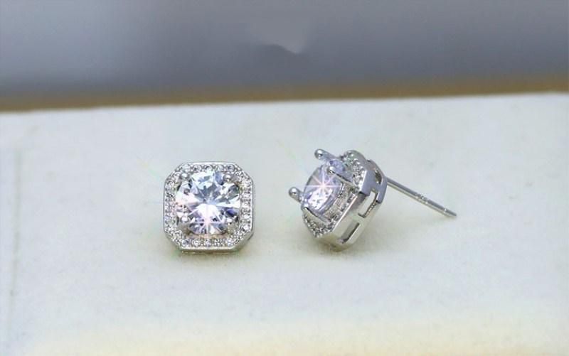 Gift Square Platinum Plated Zircon Earrings Imitation Jewelry