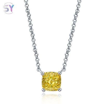 Wholesale Jewelry 925 Sterling Silver 7mm*7mm High Carbon Diamond Cushion Cut Fancy Citrine Diamond Pendant Necklace
