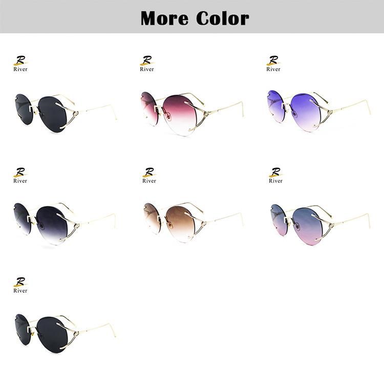 Round Ready Custom Logo Cool Frameless Women Sunglasses
