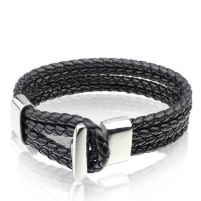 Titanium Steel Black Leather Rope Bracelet Men&prime; S and Women&prime; S Style Knitting Personality Leather Rope Bracelet