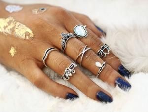 Anillos Punk Vintage Retro Finger Tibetan Flower Knuckle MIDI Ring