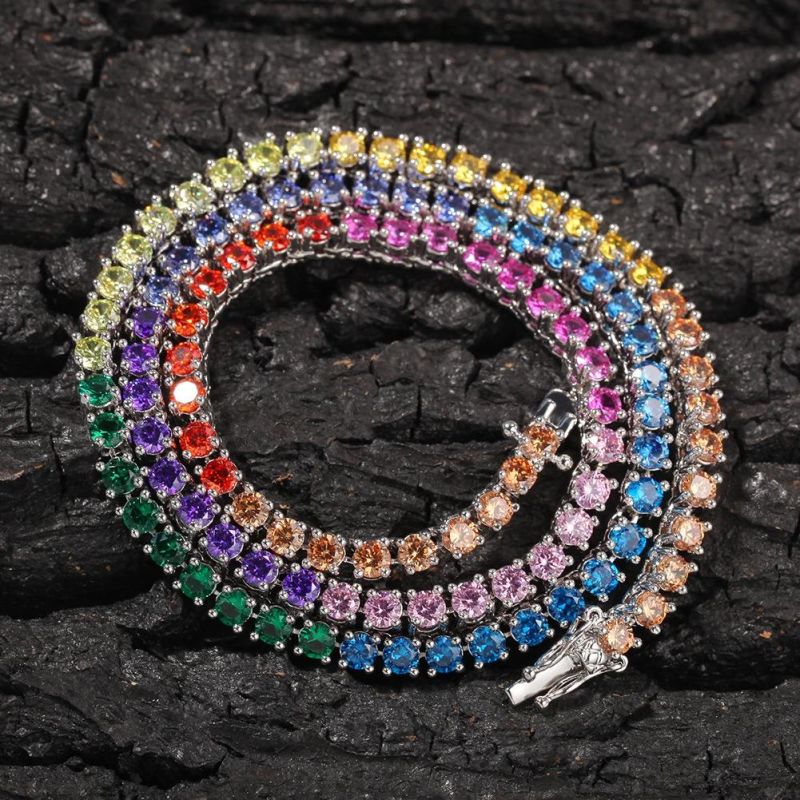 Colored Zircon Tennis Chain Hip Hop Trend Row Necklace