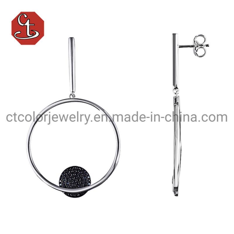 Fashion Jewelry Big Round 925 Sterling Silver Earrings Metal Earring with Micro Setting