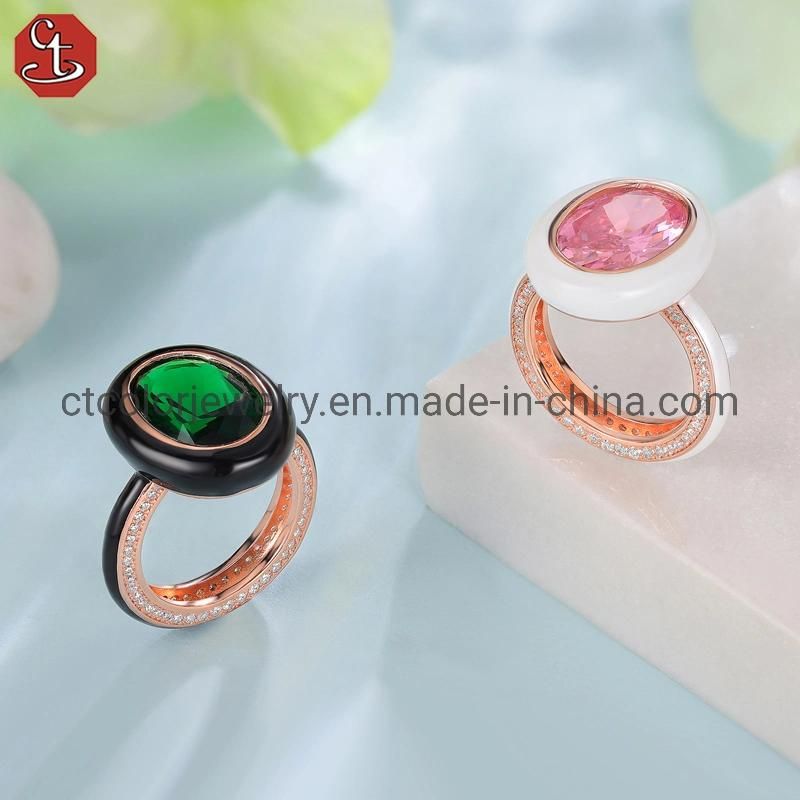 Fashion Jewelry synthetic green crystal enamel big ring Fashion jewellery for women