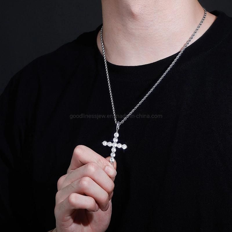 925 Silver Sterling Cubic Zirconia Cross Pendant Diamond Crystal Necklace