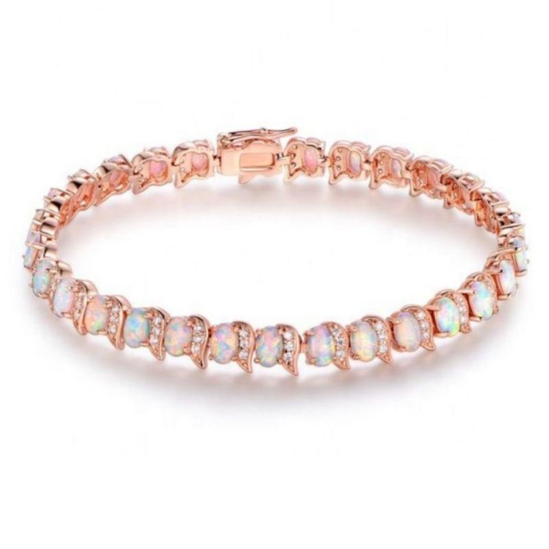 Wholesale Women Jewelry Lab Created White Opal 14K Rose Gold Over Silver Bracelet