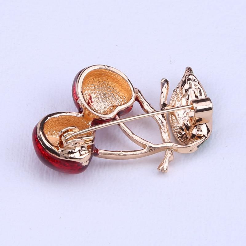 Enamel Fashion Windbreaker Green Leaf Cherry Series Brooch Flower Factory Direct Sales