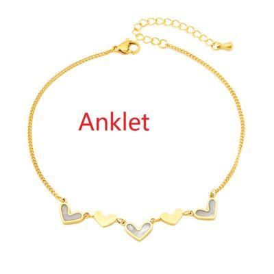 Manufacturer Customized Stainless Steel Jewelry High Quality Waterproof Heart-Shaped Anklet Jewelry Supplier Stainless Steel Fashion Jewelry