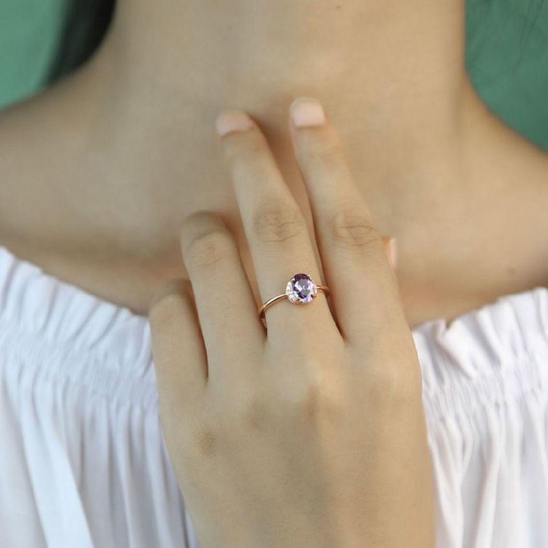 925 Sterling Silver Ring 7mm Purple AAA Zircon Adjustable Ring for Women Wedding Engagement Fine Jewelry