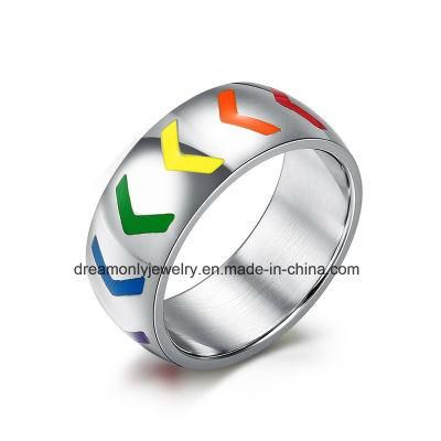 The European and American Style Direction Arrow Rainbow Men Gay Ring Stainless Steel Gay Men Ring