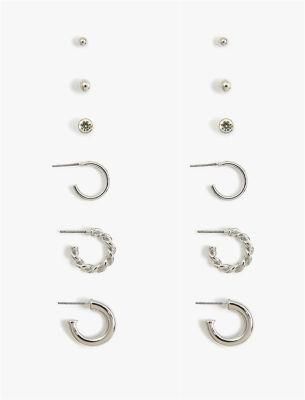 Manufacture Basic 6 Pairs Stud and Hoop Mult&inodot; Ple Earings with Crystal Glass Stone and Metal Ball Earring