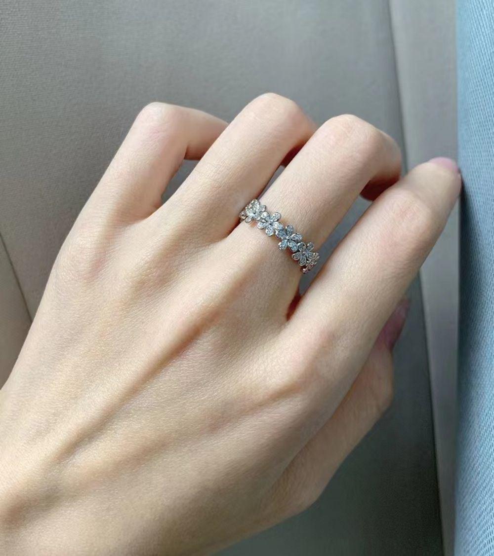 925 Sterling Silver Daisy Flower Rings Zircon Stone Ring Natural Floral Ring Jewelry