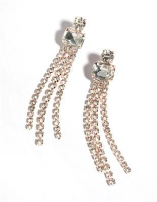 Rose Gold Barette Diamante Drop Earrings for Women Fashion Jewelry