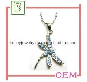 Blue Crystal Metal Dragonfly Necklace