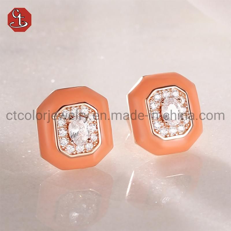 Wholesale Big square Earring Enamel cubic zirconia Elegant Factory Earring for women