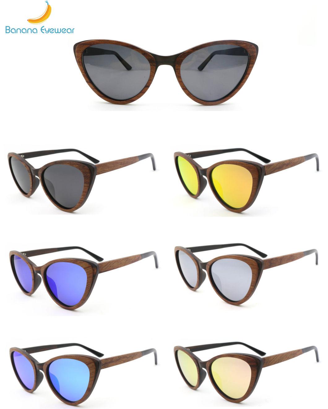 Newest Ready Goods Cat Eye Polarized Women Ebony Wooden Sunglasses