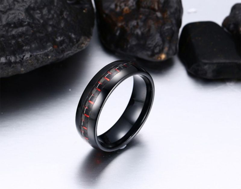 Fashion Jewelry High Quality Carbon Fiber 8mm Red and Black Carbon Fiber Tungsten Ring Tst8131