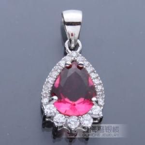 Euro Style Pear Shaped 925 Sterling Silver Pendant with CZ Ruby