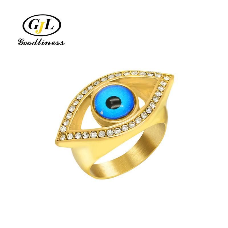 Fashion Stainless Steel Rhinestone Blue Angel Eye Ring Jewelry