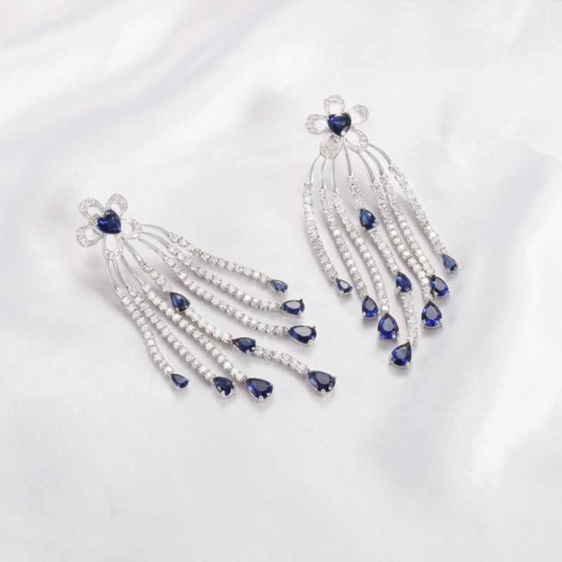 Bridal Wedding Fashion Jewelry Pendiente Aretes Dubai Bridal Earrings for Women 2021 Long Tassel Earrings for Bridal Sterling Silver 925 Sapphire Earrings