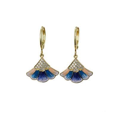 925 Sterling Silver Fan-Shaped Enamel Earring