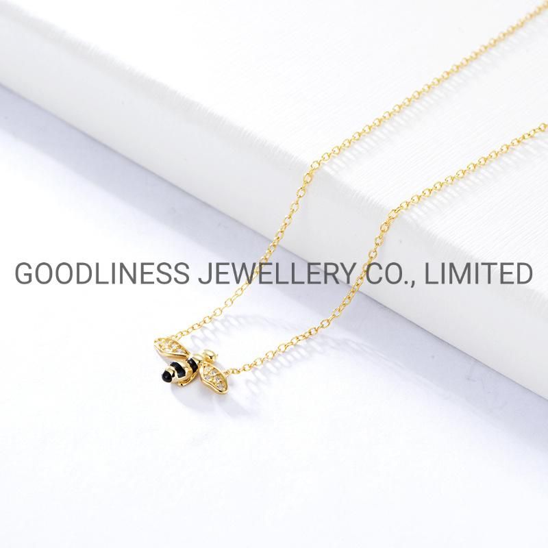 Initial 925 Sterling Silver Gold Women Insect Bee Pendant Necklace