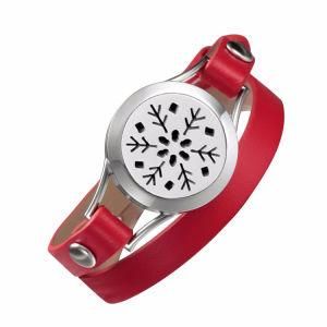 Red Leather Essential Oil Locket 316L Diffuser Bracelets for Women