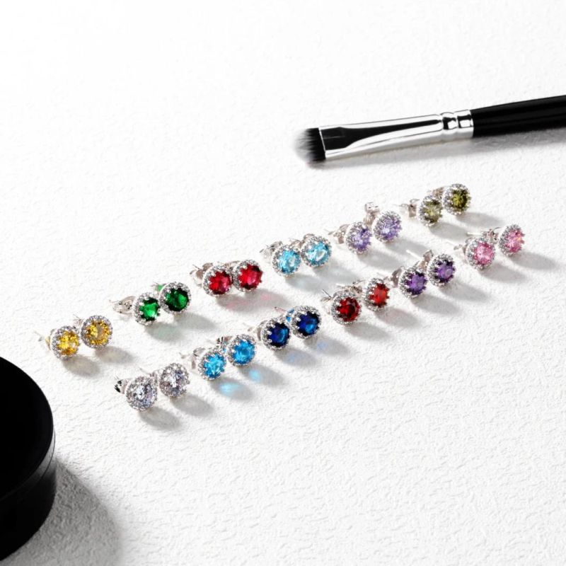 Hot Selling Jewelry 12 Month Colorful Birthstone Stud Earrings