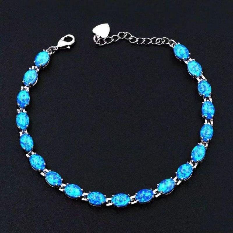 Fashion Jewelry Manufacturer China Wholesale 8 mm Round Blue / White Fire Opal Tennis Bracelet